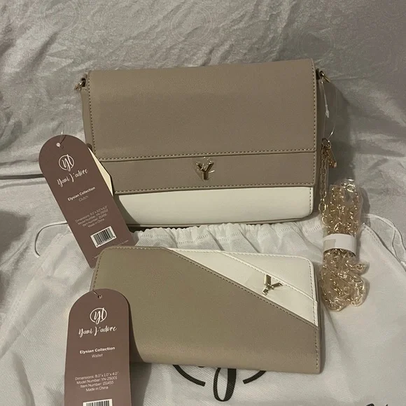 Yani J’adore Elegant Beige and White Women's Bag 2 Piece Set - Picture 2 of 8